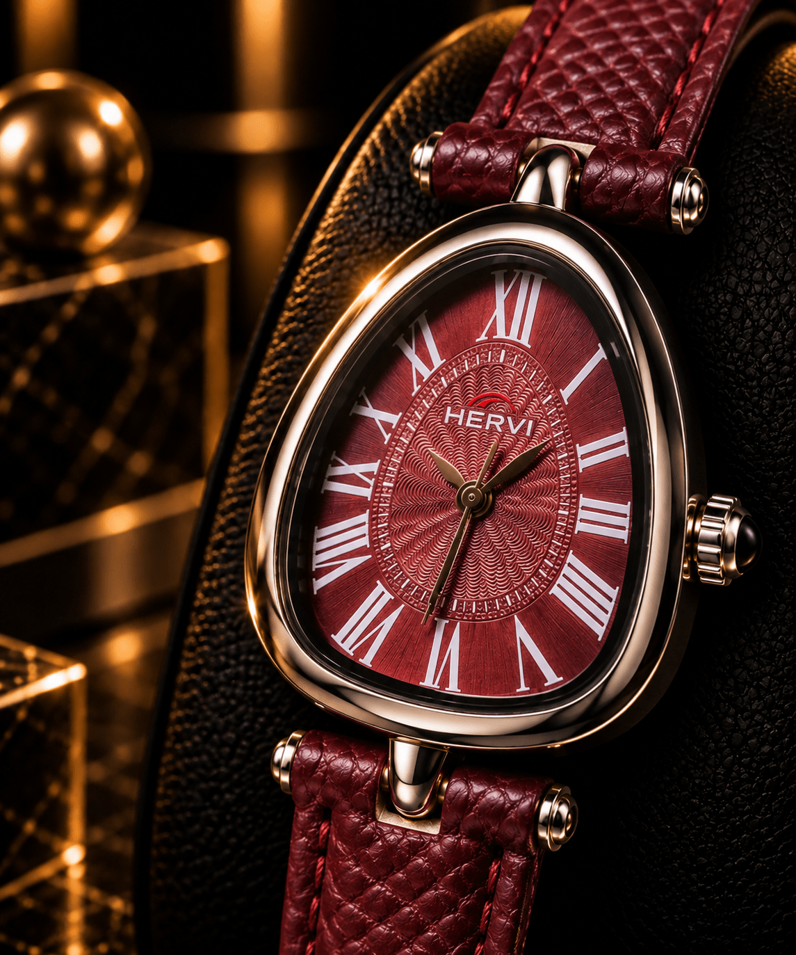 HERYI Roman Burgundy Leather Watch
