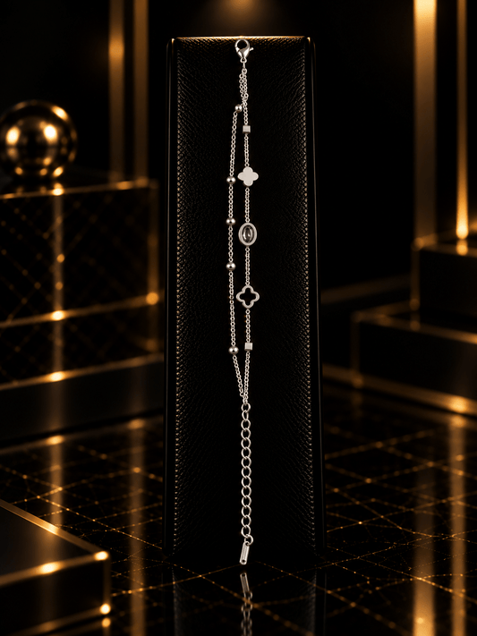 Silver Clover Double Chain Bracelet