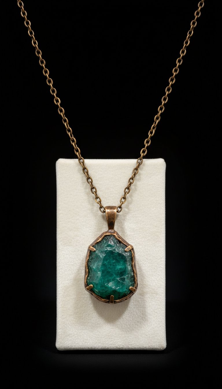 Antique Bronze Necklace with Rare Emerald Pendant