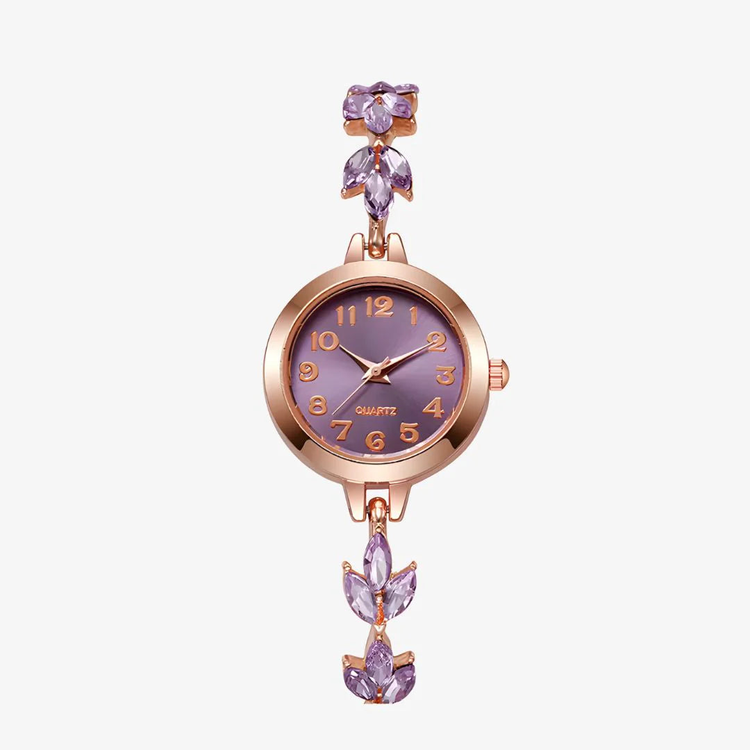 Elegant Rose Gold Purple Amethyst Floral Women's Watch