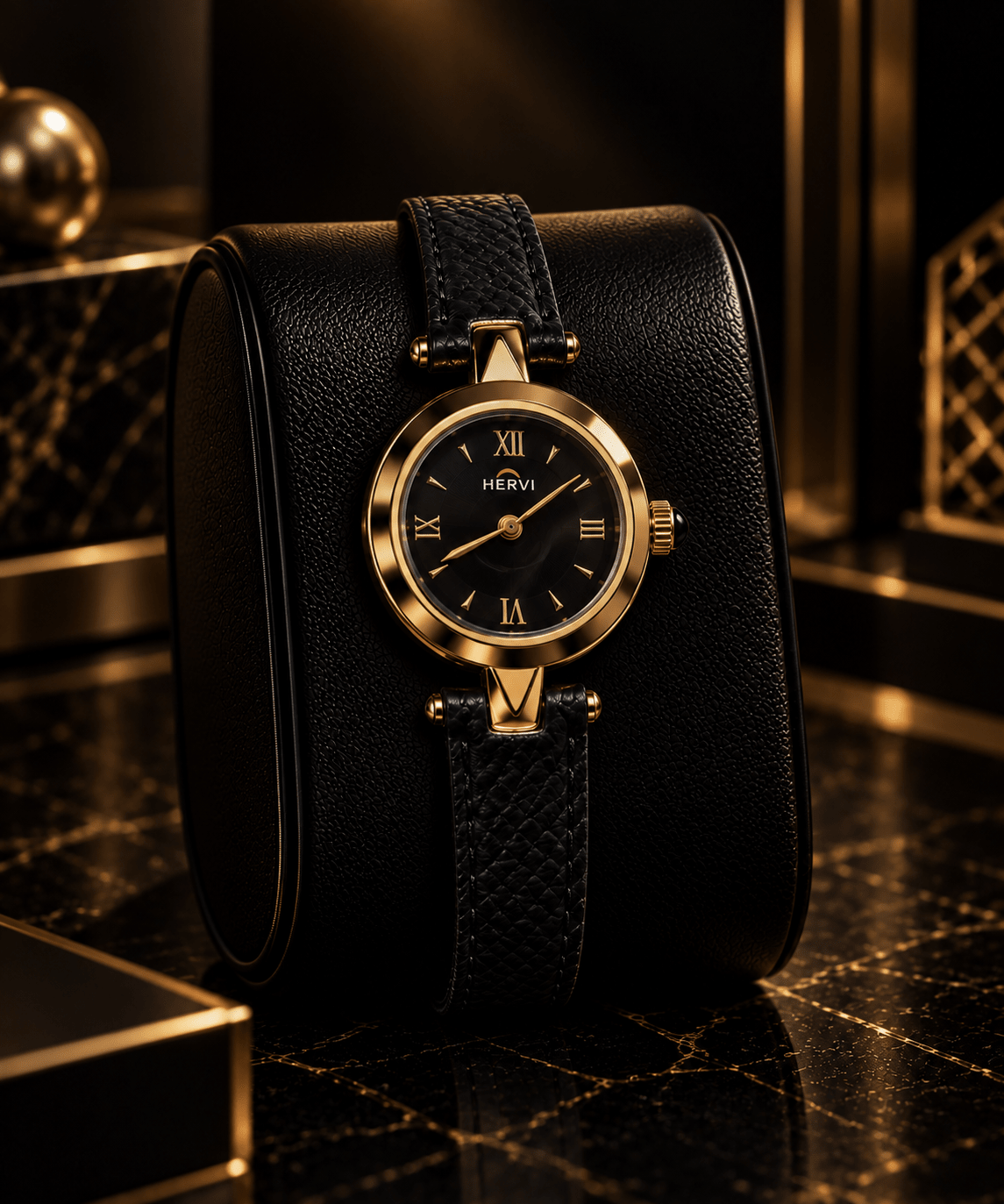 HERYI Noir Gold Leather Watch