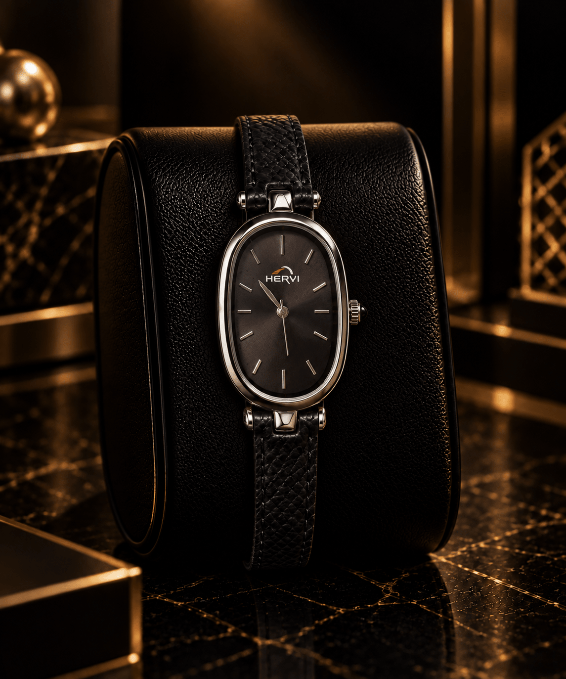 HERYI Classic Black Leather Watch