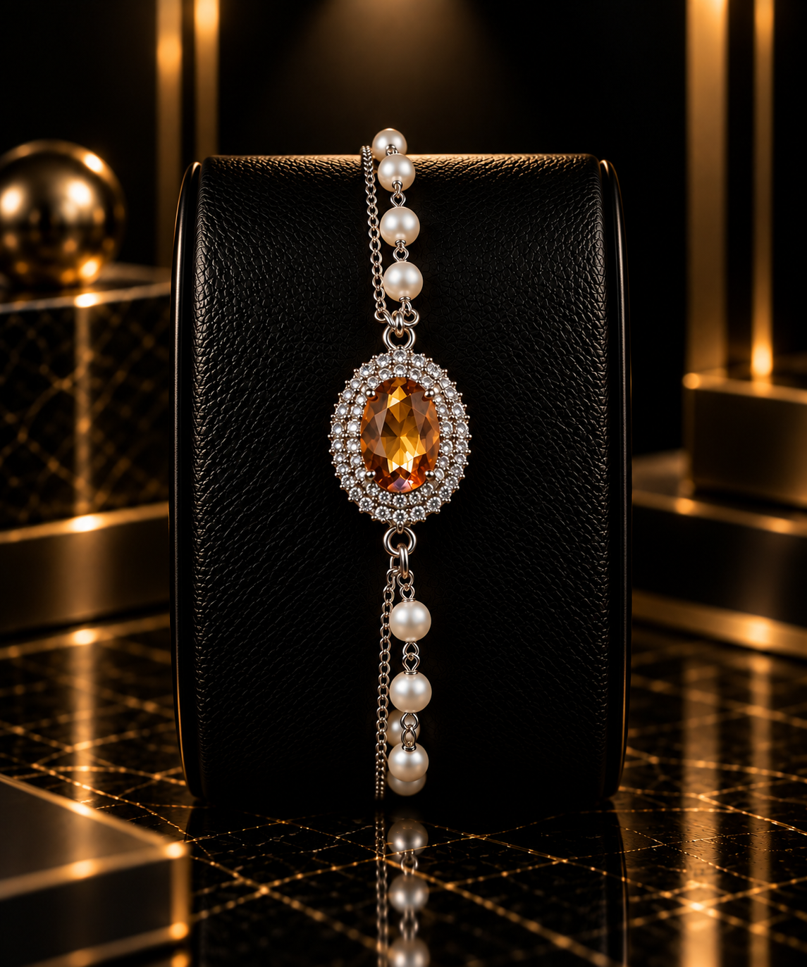 Amber Pearl Crystal Bracelet