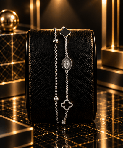 Silver Clover Double Chain Bracelet