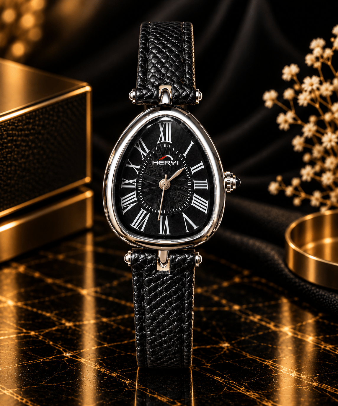HERYI Roman Noir Leather Watch