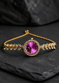 Luxury Gold Leaf Bracelet Watch for Women – Purple Crystal Dial | Elegant Fashion Wristwatch