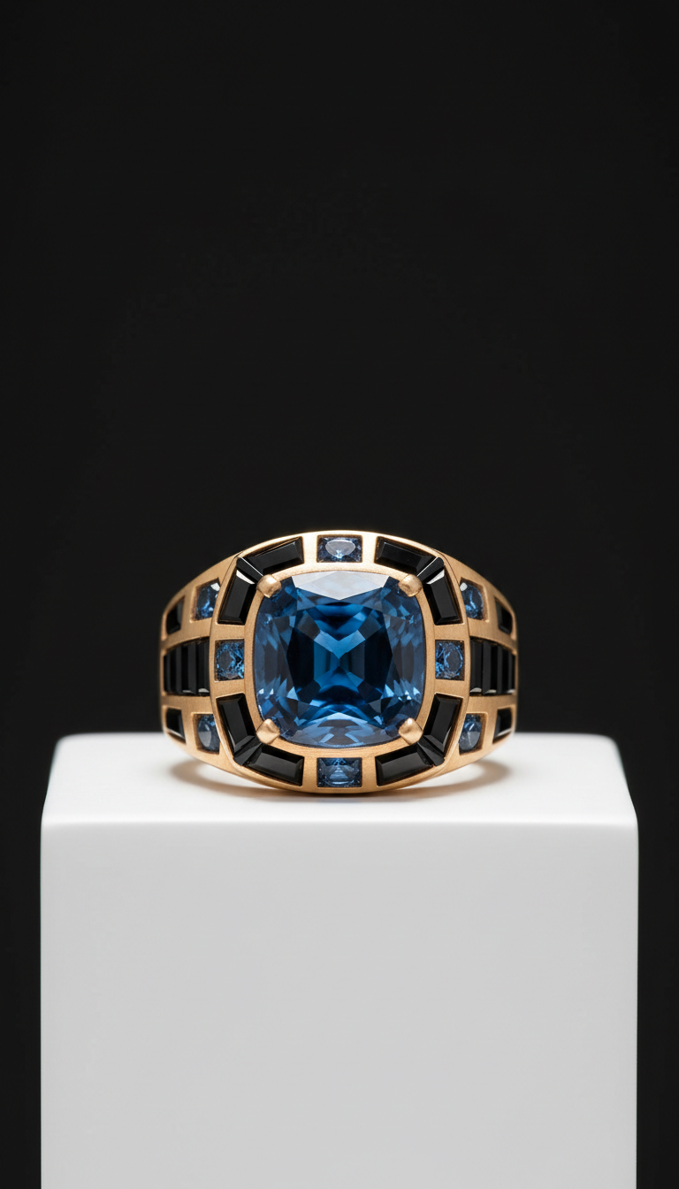 Rare Sapphire And Onyx Cocktail Ring